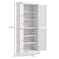 HOMCOM Freestanding Kitchen Cupboard with 4 Doors, Storage Cabinet with 6-Tier Shelving and 4 Adjustable Shelves, White