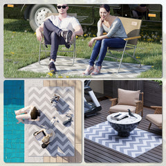 Outsunny Reversible Outdoor Rug, 1.2 x 1.8m Patio Carpet, Waterproof Plastic Rug for Garden, Deck, Picnic, Beach, Camping, Grey and White