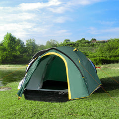 Outsunny Dome Tent for 2 Person Camping Tent with Large Windows, Waterproof Green and Yellow