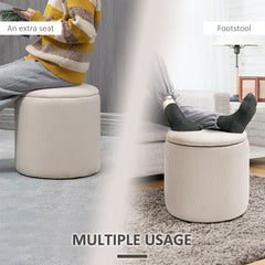 HOMCOM Modern Storage Ottoman مع غطاء قابل للإزالة، كرسي تخزين من القماش، كرسي قدم، طاولة جانبية لطاولة الزينة، مجموعة من قطعتين، أبيض كريمي