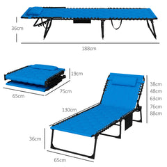 Outsunny Set of Two Sun Loungers, with Five-Position Reclining Backs - Blue