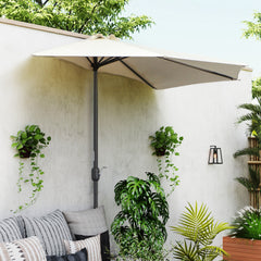 Outsunny 3(m) Half Parasol, Semi Round Umbrella with Metal Frame, Crank Handle for Balcony, Garden, Cream White