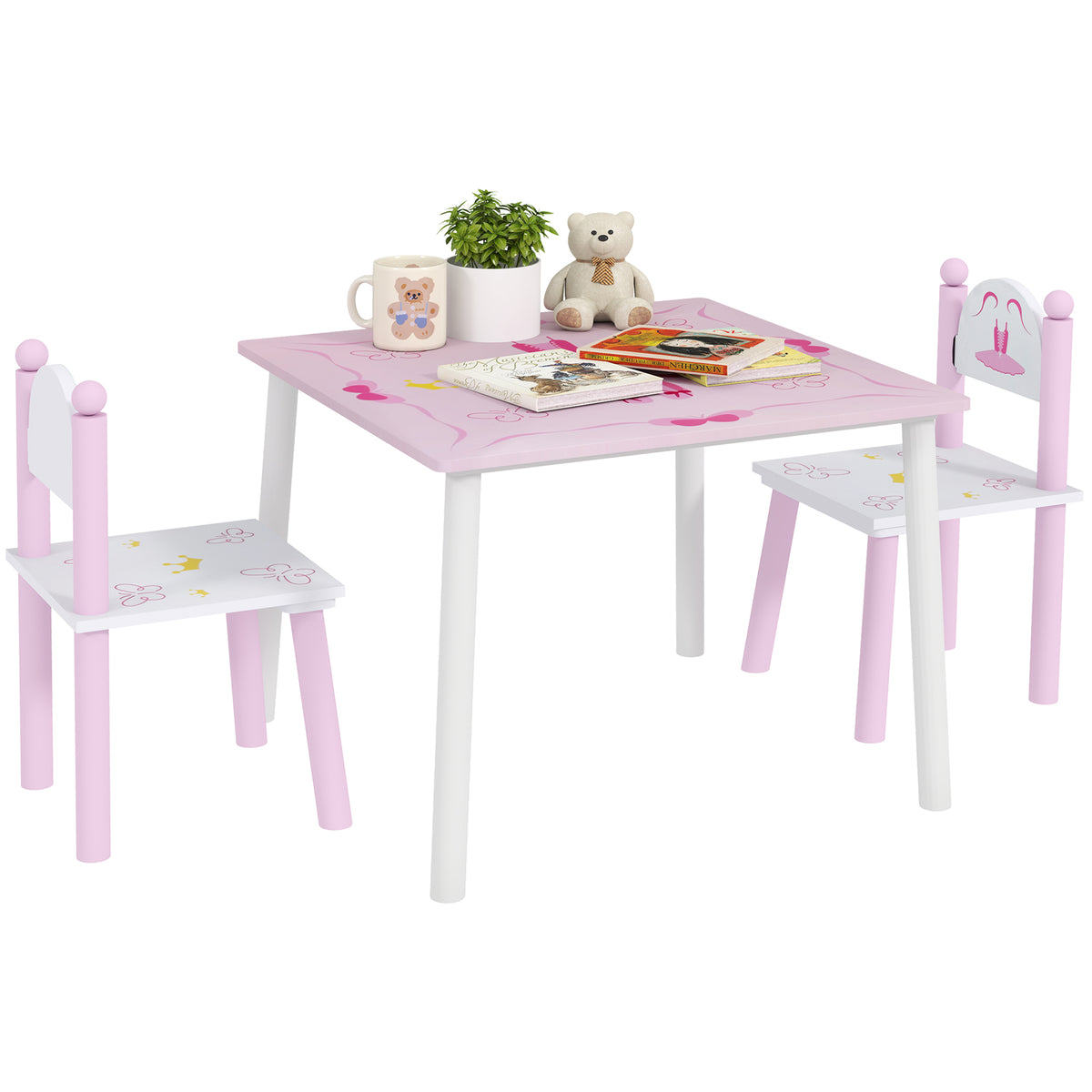 AIYAPLAY Princess Design Kids Table and Chairs Set for Activity, Art, Drawing, Toddler Table and Chairs Set for Playroom, Nursery