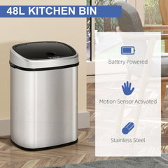 HOMCOM Stainless Steel Kitchen Sensor Dustbin Automatic Touchless Rubbish Garbage Waste Bin 48L Silver