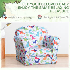 HOMCOM Children Armchair Kids Sofa Tub Chair Seat Cartoon Dinosaur Pattern Bedroom Flannel Wooden Frame Non-slip Playroom Seater