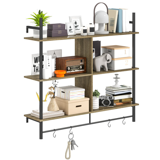 HOMCOM Three-Tier Floating Shelf - Grey Wood Effect