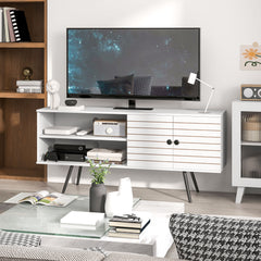 HOMCOM Duo Storage TV Unit, with Striped Door - White