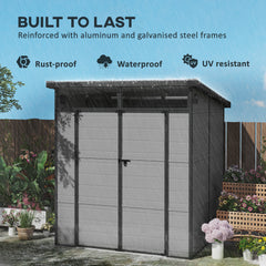 Outsunny 6 x 6ft Outdoor Storage Shed, Plastic Garden Shed with Windows and Air Vents, Outdoor Resin Tool Shed with Latch Doors for Garden, Deck, Light Grey