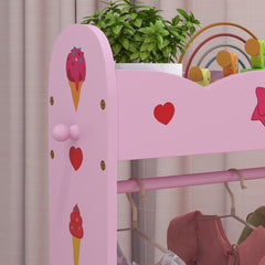 AIYAPLAY Kids Clothes Rail with 2 Storage Shelves for 3-8 Years Old, Hot Pink