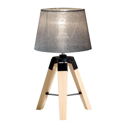 HOMCOM Wooden Tripod Table Lamp for Side, Desk or End Table with E27 Bulb Base√Ø¬ºÀÜGrey Shade√Ø¬º‚Ä∞