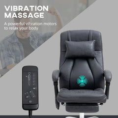 Vinsetto Office Chair with Lumbar Massage, 135√Ç¬∞ Reclining Computer Chair with Adjustable Headrest, Retractable Footrest, 10cm Double Padded Seat, Microfiber Fabric, Metal Base, Dark Grey