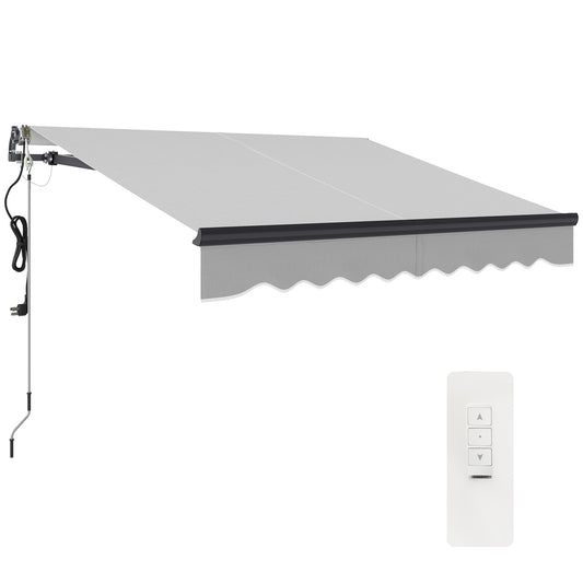 Outsunny 2.5 x 2m Electric Awning with Remote Controller, Aluminium Frame DIY Retractable Awning, UV30+ Sun Shade Canopy for Garden Patio Deck Door Window, Light Grey