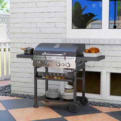 Outsunny Five-Burner Steel Gas Grill, with Thermometer - Black