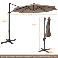 10 Feet Cantilever Solar Umbrella 28LED Lighted Patio Offset Tilt 360° for Outdoor-Brown