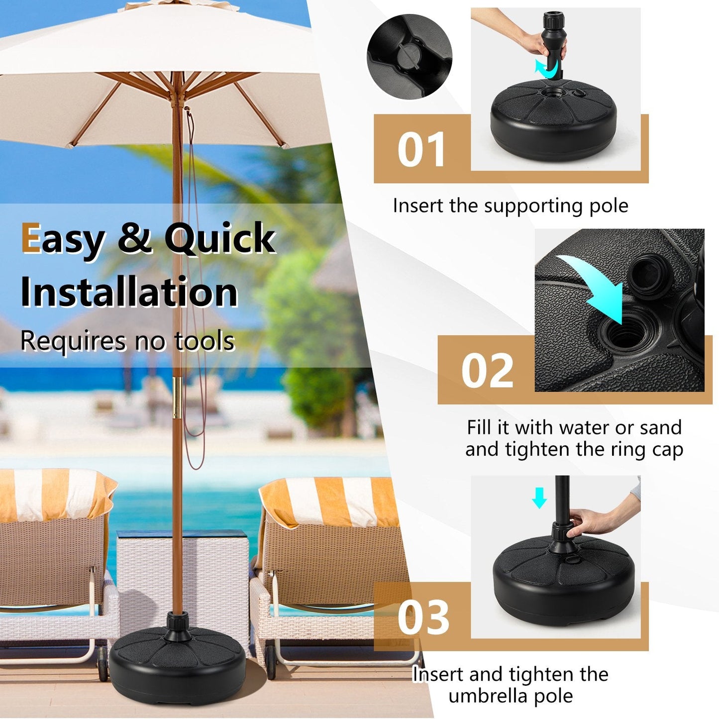 Fillable Round Umbrella Base 1.5inch Umbrella Poles