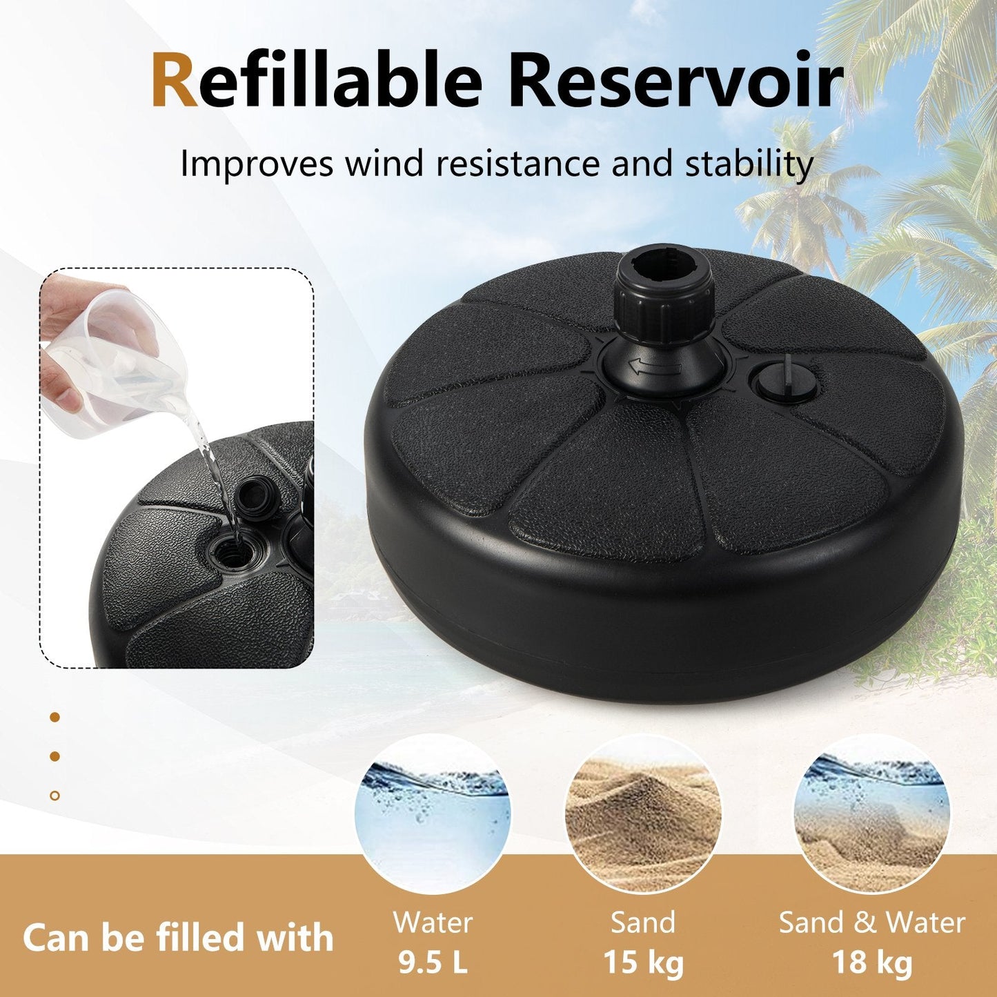 Fillable Round Umbrella Base 1.5inch Umbrella Poles