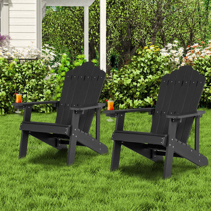 Adirondack Chair with Movable Cup Holder for Fire Pit Beach Deck -Black