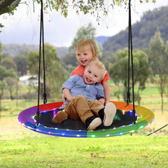 100cm Round Hanging Tree Swing Seat with LED Light-Multicolor