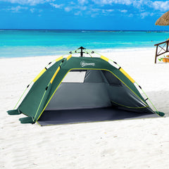 Outsunny Beach Tent for 1-2 Person Pop-up Design with 2 Mesh Windows & 2 Doors Dark Green