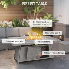 Outsunny Seven-Piece Firepit Table Rattan Sofa Set - Grey