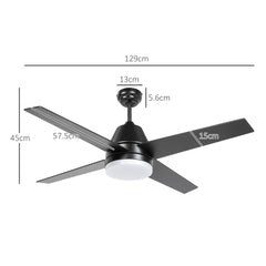 HOMCOM Ceiling Fan with LED Light, Flush Mount Ceiling Fan Lights with Reversible Blades, Remote, Black and Walnut Brown