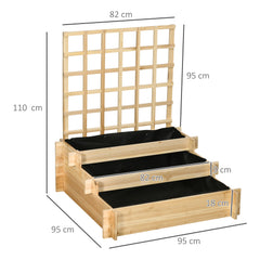 Outsunny 3 Tier Garden Planters with Trellis for Vine Climbing, Wooden Raised Beds, 95x95x110cm, Natural Tone