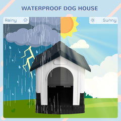 بيت كلاب بلاستيكي من PawHut مزود بنوافذ، للفناء الخارجي للحديقة، والكلاب الصغيرة والمنمنمة، 80 × 69 × 76 سم - رمادي