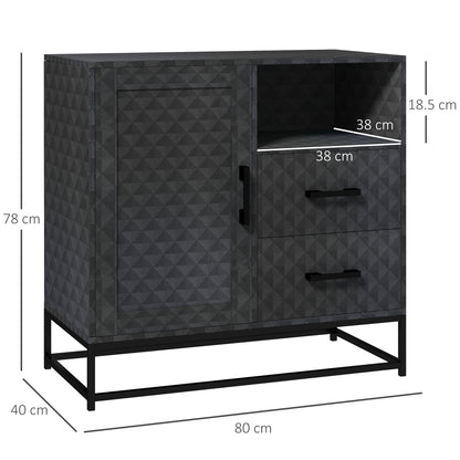 HOMCOM Sideboard with Adjustable Shelf, Freestanding Sideboard Storage Cabinet with Open Compartment and 2 Drawers, Black