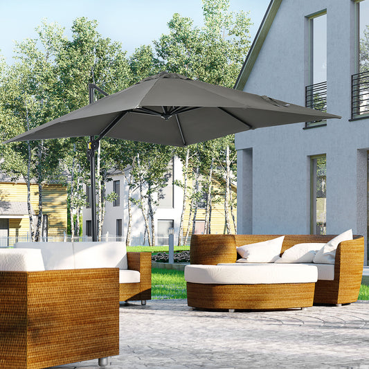 Outsunny 2.5 x 2.5m Patio Offset Parasol Umbrella Cantilever Hanging Aluminium Sun Shade Canopy Shelter 360√Ç¬∞ Rotation with Crank Handle and Cross Base, Grey