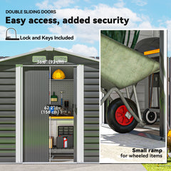 Outsunny 7 x 4ft Garden Shed, Easy to Assemble, Upgraded Galvanised Steel Frame with Foundation Kit, Double Doors with Lock, Outdoor Metal Shed with Vents and Gloves, Garden Storage Shed, Dark Grey