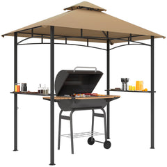 Outsunny 2.5M (8ft) New Double-Tier BBQ Gazebo Shelter Grill Canopy Barbecue Tent Shelter Patio Deck Cover - Khaki