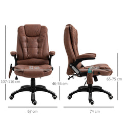 Vinsetto Massage Recliner Chair Heated Office Chair with Six Massage Points Microfiber Cloth 360√Ç¬∞ Swivel Wheels Brown