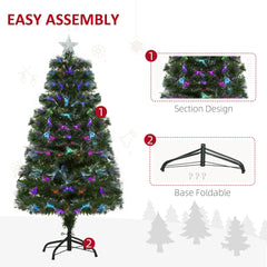 HOMCOM 4FT Multicoloured Artificial Christmas Tree w/ Fibre Optic Lights Pre-Lit Modes Metal Stand Star Holder Home Seasonal Decoration