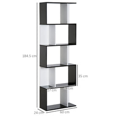 HOMCOM 5-tier Bookcase Storage Display Shelving S Shape design Unit Divider Black