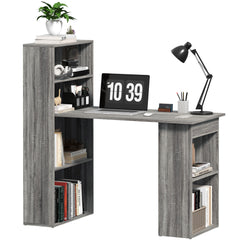 HOMCOM 120cm Modern Computer Desk Bookshelf Study Table Workstation PC Laptop Writing Home Office 6 Shelves, Grey Wood-Effect