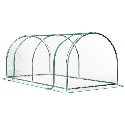 بيت زجاجي للزراعة من Outsunny Tunnel Green Grow House للحديقة الخارجية، إطار فولاذي، غطاء من البولي إيثيلين، شفاف، 200 × 100 × 80 سم