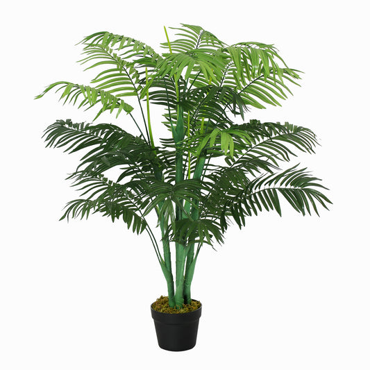 Outsunny 125cm/4FT Artificial Palm Plant Decorative Tree with Nursery Pot, Fake Plastic Indoor Outdoor Home Office D√É¬©cor, Green