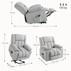 HOMCOM Velvet-Feel Electric Riser, Recliner and Massage Armchair - Light Grey