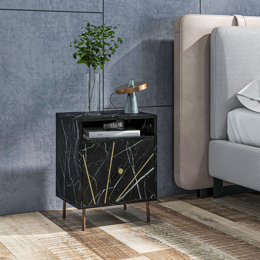 HOMCOM Elegant Bedside with Storage - Black/Gold Tone