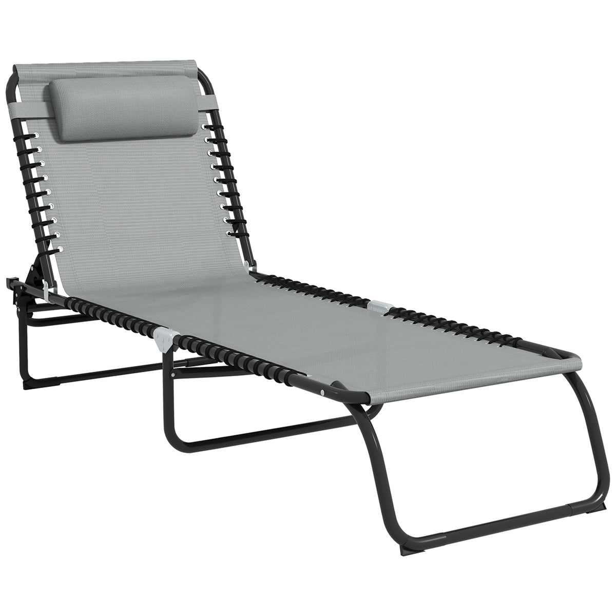 Outsunny Folding Sun Lounger, with Four-Position Back - Light Grey