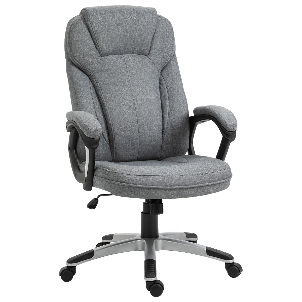 Vinsetto Office Chair, Linen Fabric Desk Chair, Height Adjustable Computer Chair with Padded Armrests, Swivel Wheels and Tilt Function, Grey