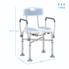 HOMCOM Aluminium Shower Chair, with Padded Seat - Light Blue