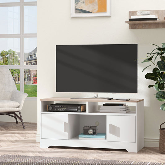 HOMCOM TV Stand Cabinet up to 50", Modern TV Unit with Storage, Open Shelves and Cable Management for Living Room, Bedroom, White