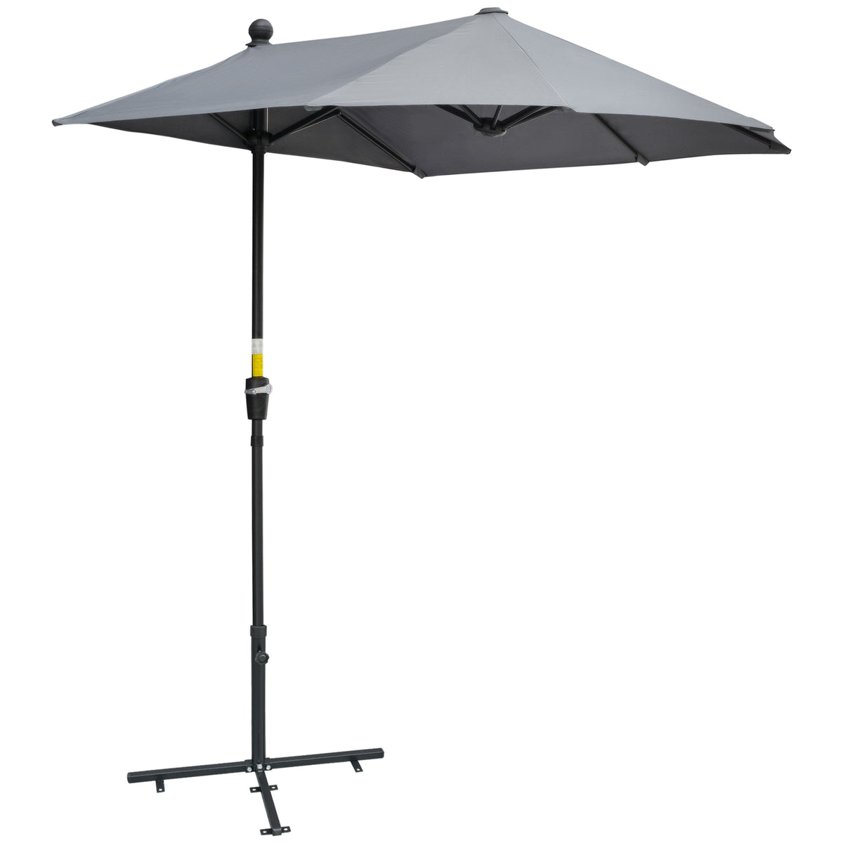 Outsunny 2m Half Parasol Market Umbrella Garden Balcony Parasol with Crank Handle, Base, Double-Sided Canopy, Dark Grey