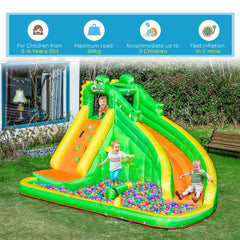 Outsunny 5 in 1 Kids Bouncy Castle Large Crocodile Style Inflatable House Slide Basket Water Pool Gun Climbing Wall with Blower Carrybag for Kids Age 3-8, 3.85 x 2.85 x 2.25m