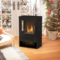 HOMCOM Ethanol Fireplace Stove with Shelf, Freestanding Bioethanol Fire, Indoor Ethanol Burner with 0.9 Litres Volume, Burns for Up to 3.3 Hours, 27 Inch, Black