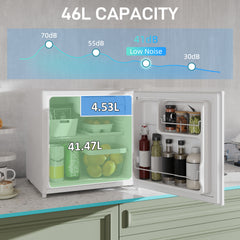 ثلاجة صغيرة من هومكوم بسعة 46 لترًا مع صندوق ثلج وباب قابل للعكس ودرجة حرارة قابلة للتعديل وأرجل لغرف النوم والمكتب المنزلي، لون كريمي