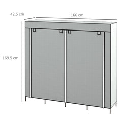 HOMCOM Fabric Wardrobe for Bedroom, Portable Cloth Wardrobe with 10 Compartments, 2 Hanging Rails and 4 Fabric Drawers, 166 x 42.5 x 169.5cm, Dark Grey