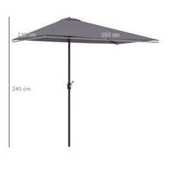 Outsunny Balcony Half Parasol Semi Round Umbrella Patio Crank Handle (2.3 m, Grey)- NO BASE INCLUDED