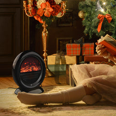 HOMCOM Freestanding Electric Fireplace Indoor Space Table Top Heater with Realistic Flame Effect, Rotatable Head, Overheating Protection, 1500W, Black